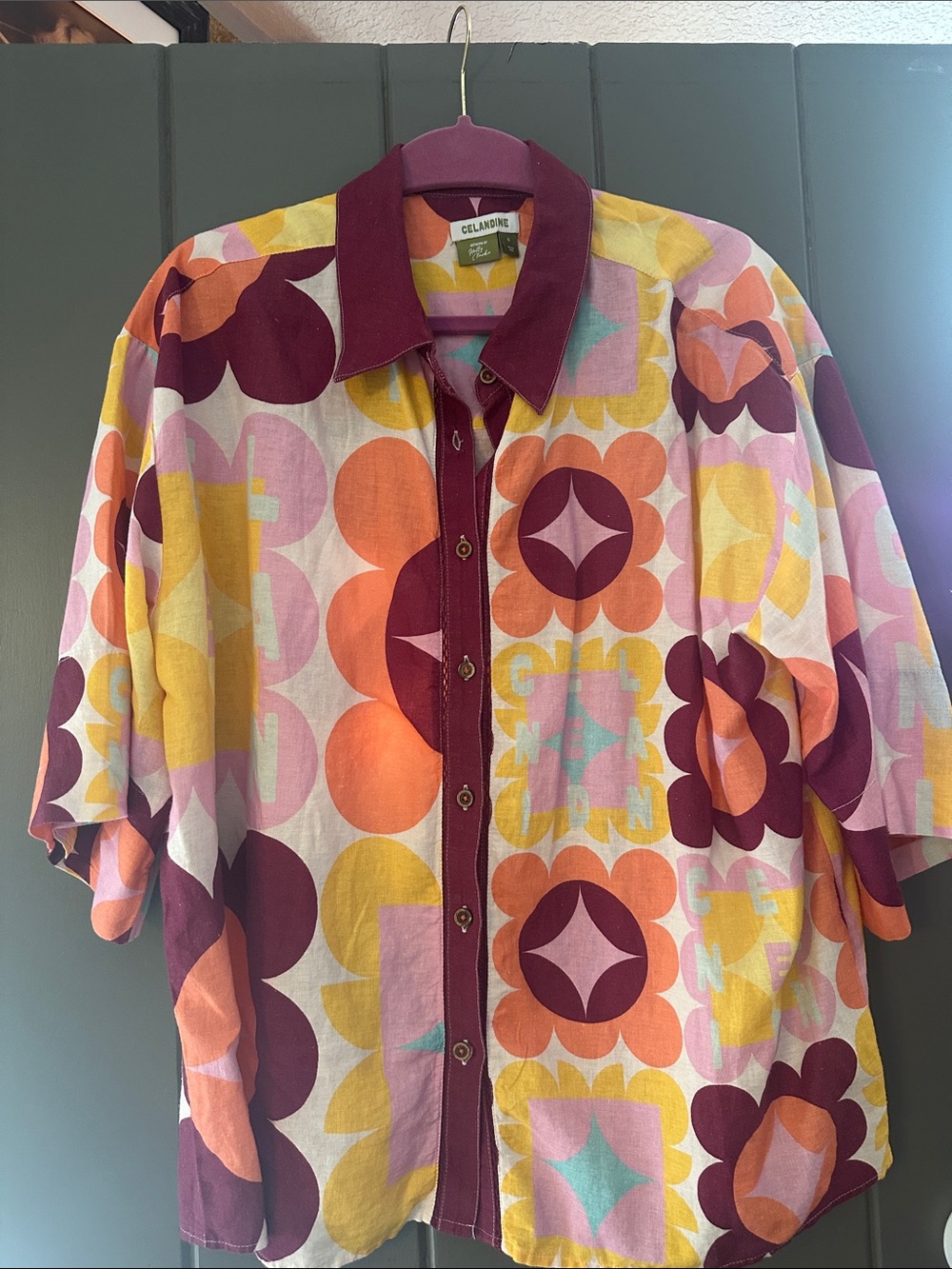 Anthropologie Celandine x Holly Clarke Linen blend midi sleeve button down shirt